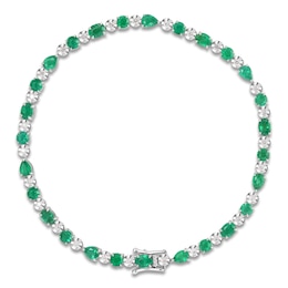 Oval, Pear & Round-Cut Natural Emerald & Diamond Bracelet 1/5 ct tw 14K White Gold 7"