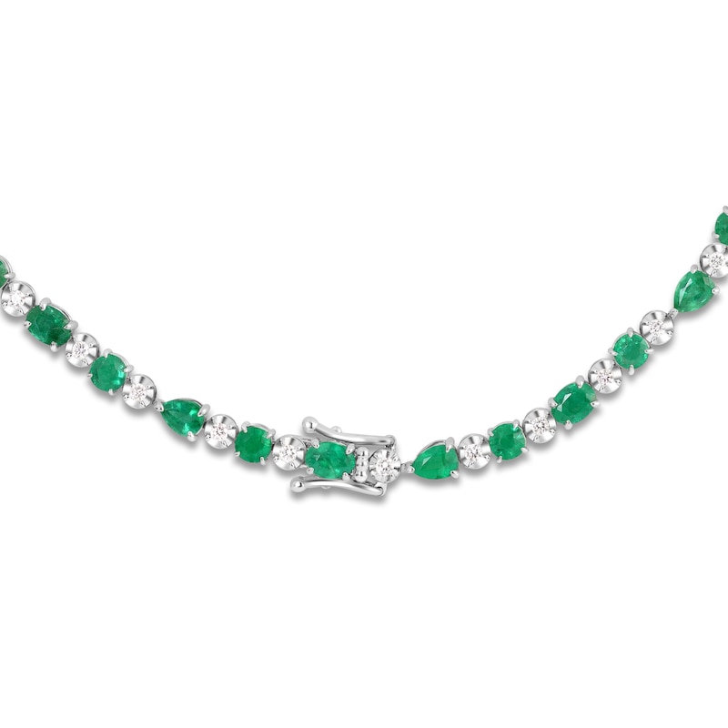 Main Image 3 of Oval, Pear & Round-Cut Natural Emerald & Diamond Bracelet 1/5 ct tw 14K White Gold 7"