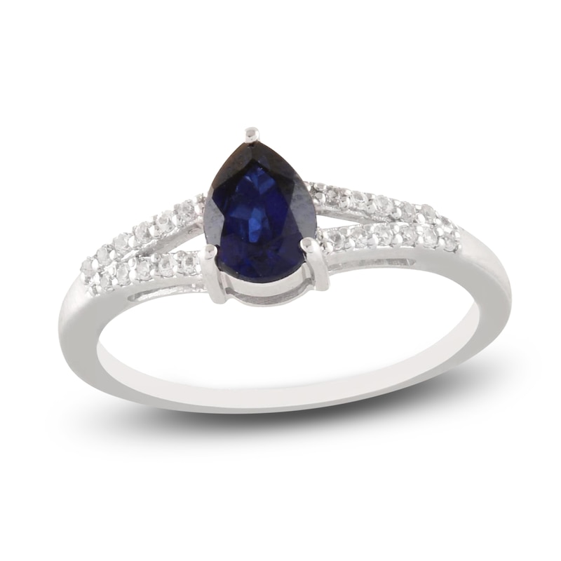 Pear-Shaped Blue Lab-Created Sapphire & White Lab-Created Sapphire Split Shank Ring Sterling Silver