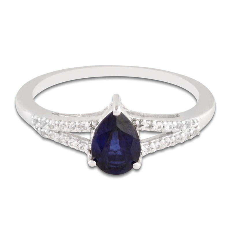 Main Image 3 of Pear-Shaped Blue Lab-Created Sapphire & White Lab-Created Sapphire Split Shank Ring Sterling Silver