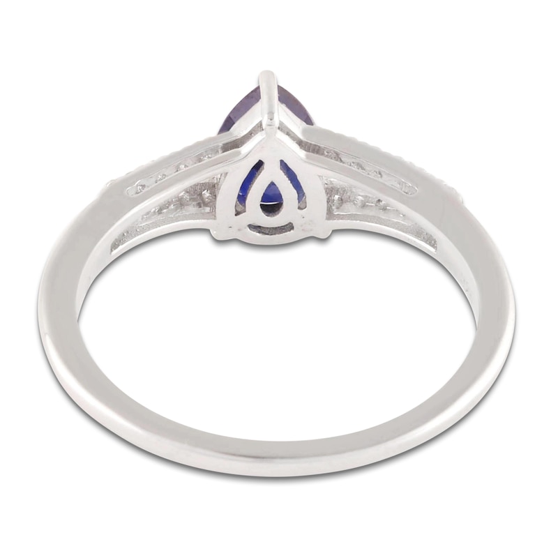 Main Image 4 of Pear-Shaped Blue Lab-Created Sapphire & White Lab-Created Sapphire Split Shank Ring Sterling Silver