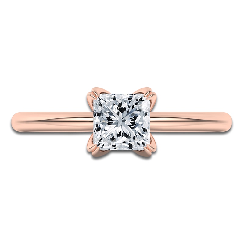 Main Image 3 of Certified Princess-Cut Diamond Solitaire Engagement Ring 1 ct tw 14K Rose Gold (I1/I)