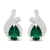 Thumbnail Image 1 of Pear-Shaped Lab-Created Emerald & White Lab-Created Sapphire Earrings Sterling Silver