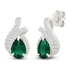 Thumbnail Image 2 of Pear-Shaped Lab-Created Emerald & White Lab-Created Sapphire Earrings Sterling Silver