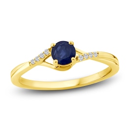 Natural Blue Sapphire & Diamond Accent Ring 10K Yellow Gold