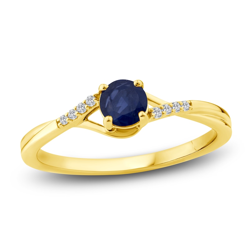 Main Image 1 of Natural Blue Sapphire & Diamond Accent Ring 10K Yellow Gold