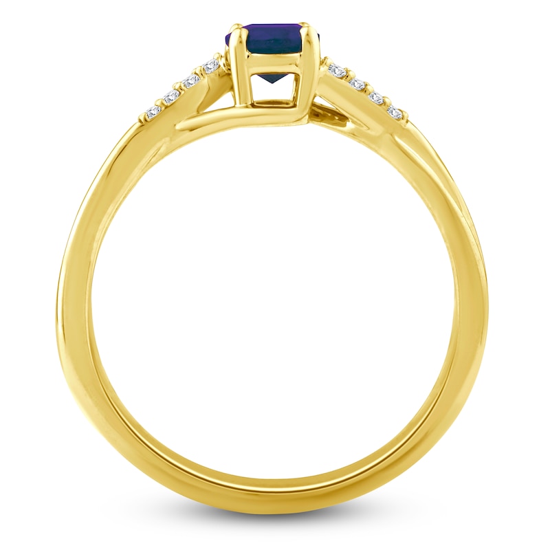Main Image 2 of Natural Blue Sapphire & Diamond Accent Ring 10K Yellow Gold
