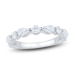 Certified Pear-Shaped & Round-Cut Diamond Anniversary Ring 1 ct tw 14K White Gold