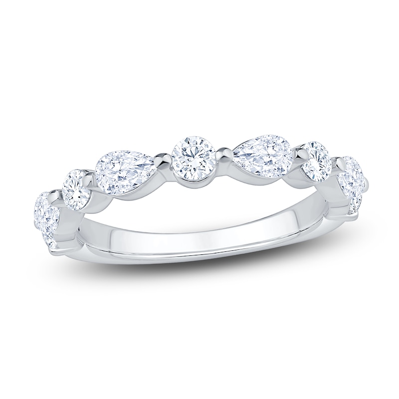 Main Image 1 of Certified Pear-Shaped & Round-Cut Diamond Anniversary Ring 1 ct tw 14K White Gold