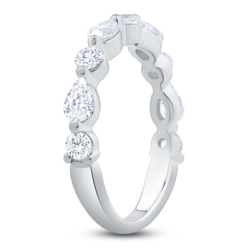 Main Image 2 of Certified Pear-Shaped & Round-Cut Diamond Anniversary Ring 1 ct tw 14K White Gold