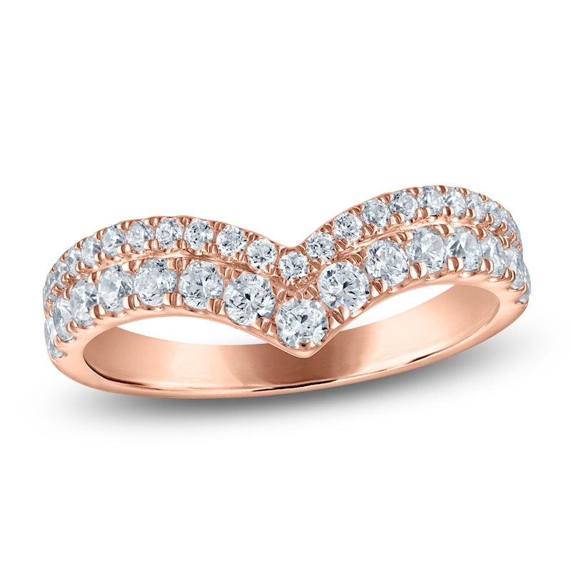 Main Image 1 of Vera Wang VOW Lab-Grown Diamond Two-Row Chevron Wedding Band 3/4 ct tw 14K Rose Gold