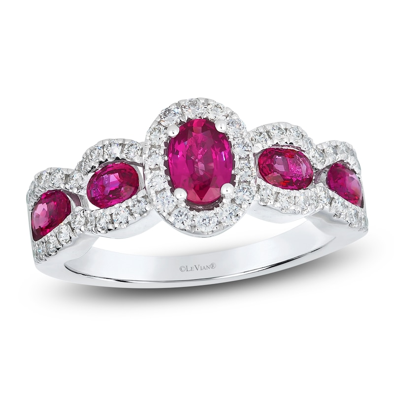 Main Image 1 of Le Vian Oval-Cut Natural Ruby Ring 3/8 ct tw Diamonds 14K Vanilla Gold