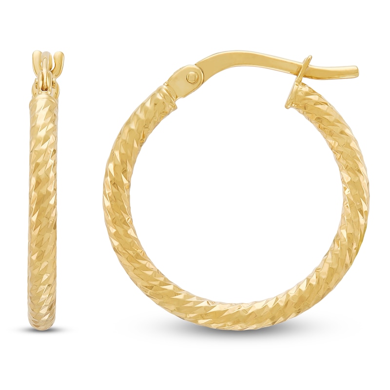 Main Image 1 of Diamond-Cut Hoop Earrings 10K Yellow Gold 15mm