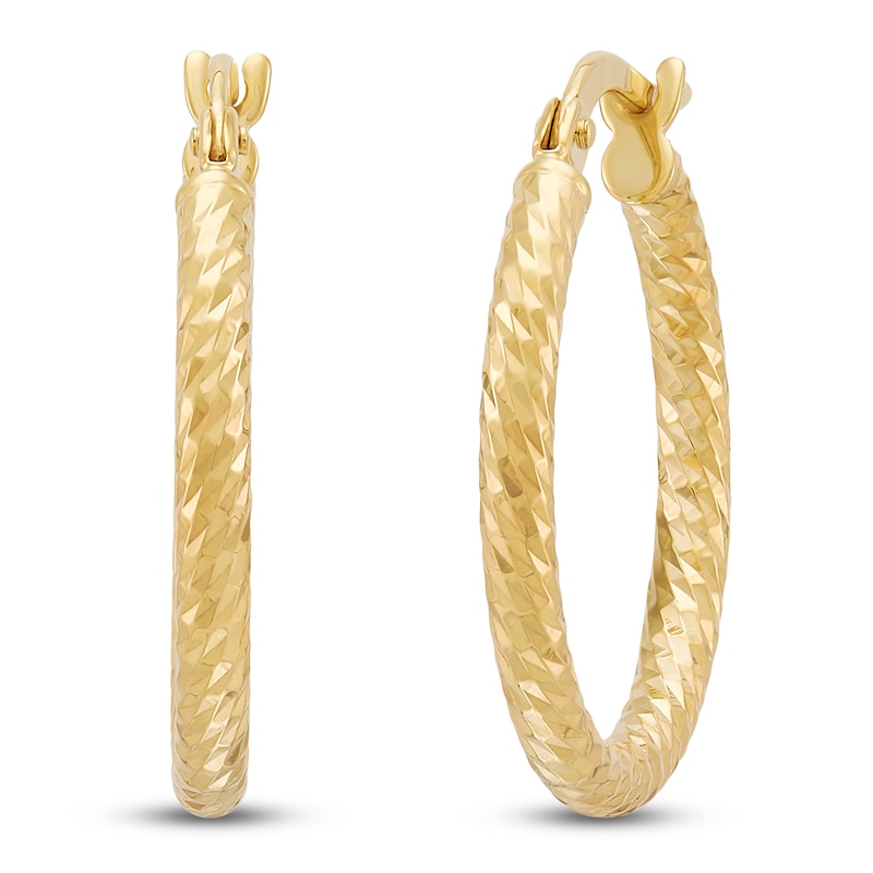 Main Image 2 of Diamond-Cut Hoop Earrings 10K Yellow Gold 15mm