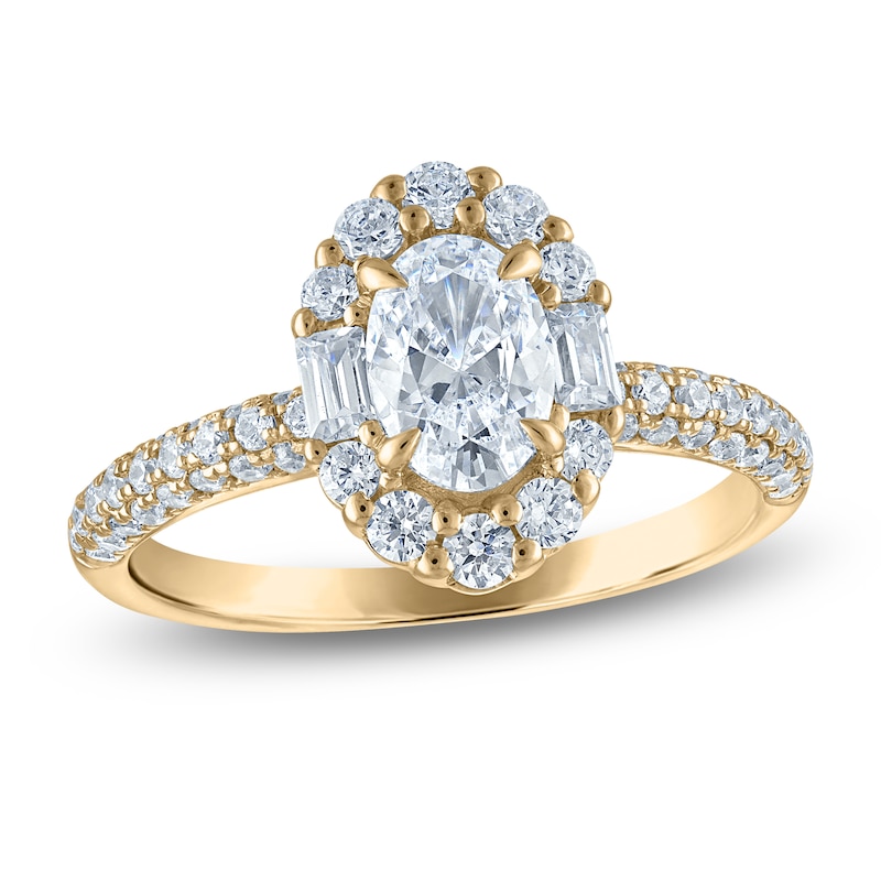 Main Image 1 of Vera Wang VOW Oval-Cut Diamond Halo Engagement Ring 1-1/2 ct tw 14K Yellow Gold