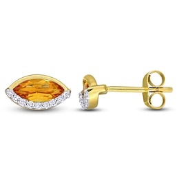 Marquise-Cut Natural Citrine & Diamond Stud Earrings 1/10 ct tw 14K Yellow Gold