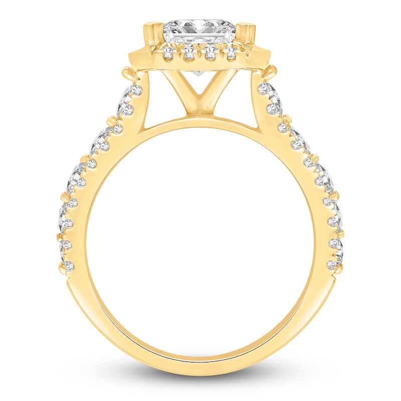 Main Image 2 of Radiant-Cut Lab-Grown Diamond Halo Engagement Ring 4-1/2 ct tw 14K Yellow Gold
