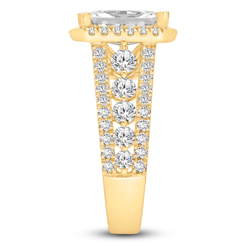 Main Image 3 of Radiant-Cut Lab-Grown Diamond Halo Engagement Ring 4-1/2 ct tw 14K Yellow Gold