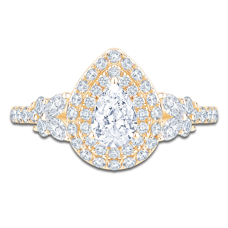 Main Image 3 of Brilliant Moments Certified Pear-Shaped Diamond Double Halo Engagement Ring 1-1/5 ct tw 14K Yellow Gold