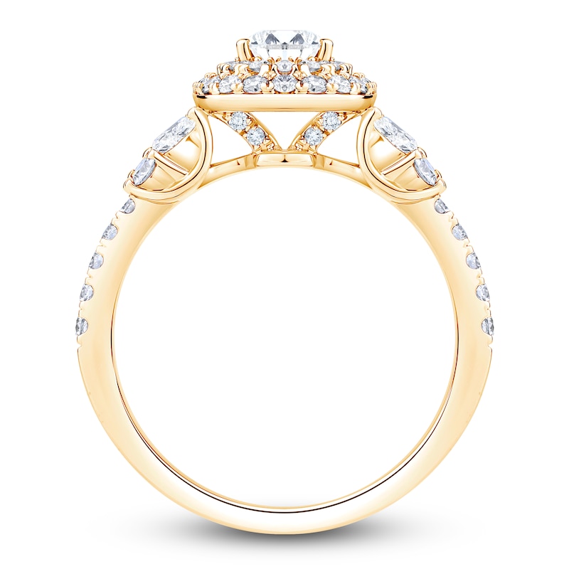 Main Image 4 of Brilliant Moments Certified Pear-Shaped Diamond Double Halo Engagement Ring 1-1/5 ct tw 14K Yellow Gold