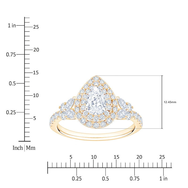 Main Image 5 of Brilliant Moments Certified Pear-Shaped Diamond Double Halo Engagement Ring 1-1/5 ct tw 14K Yellow Gold