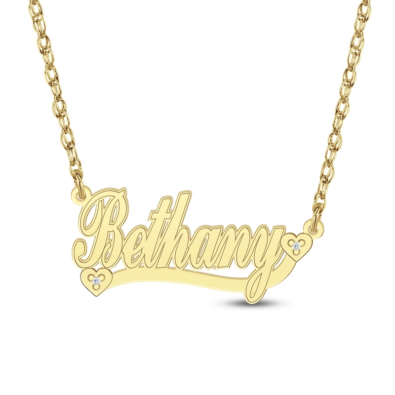 Main Image 1 of Diamond Accent Hearts Name Necklace 14K Yellow Gold 18"