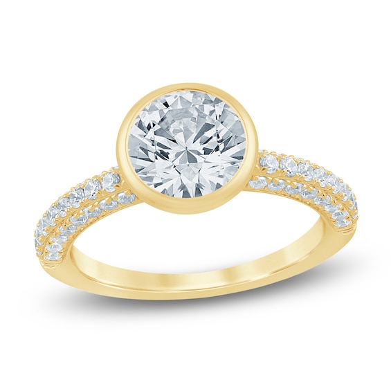 RoundCut LabGrown Diamond BezelSet Engagement Ring 212 ct tw 14K Yellow Gold