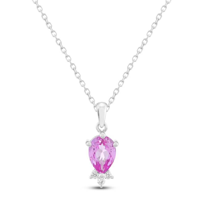 Main Image 1 of Pear-Shaped Natural Pink Sapphire & Diamond Accent Necklace 10K White Gold 18"