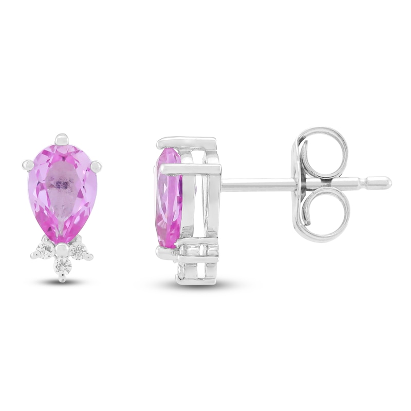 Main Image 1 of Pear-Shaped Natural Pink Sapphire & Diamond Accent Stud Earrings 10K White Gold