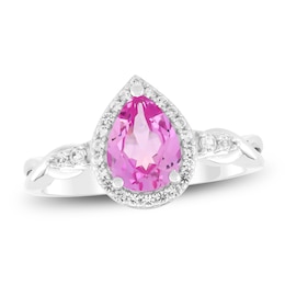 Pear-Shaped Pink & White Lab-Created Sapphire Halo Ring Sterling Silver