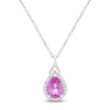 Thumbnail Image 1 of Pear-Shaped Pink & White Lab-Created Sapphire Halo Pendant Necklace Sterling Silver 18"