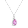 Thumbnail Image 2 of Pear-Shaped Pink & White Lab-Created Sapphire Halo Pendant Necklace Sterling Silver 18"