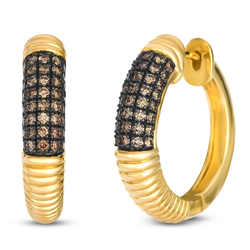 Main Image 2 of Le Vian Chocolate Diamond Ribbed Hoop Earrings 3/8 ct tw 14K Honey Gold