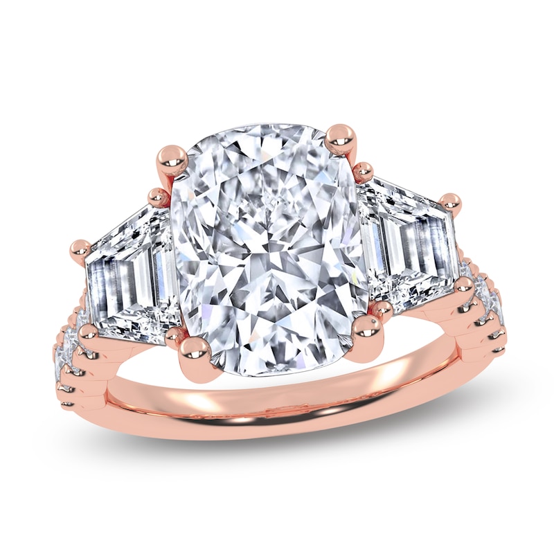 Main Image 1 of Cushion & Trapezoid-Cut Lab-Grown Diamond Three-Stone Engagement Ring 6-1/2 ct tw 14K Rose Gold