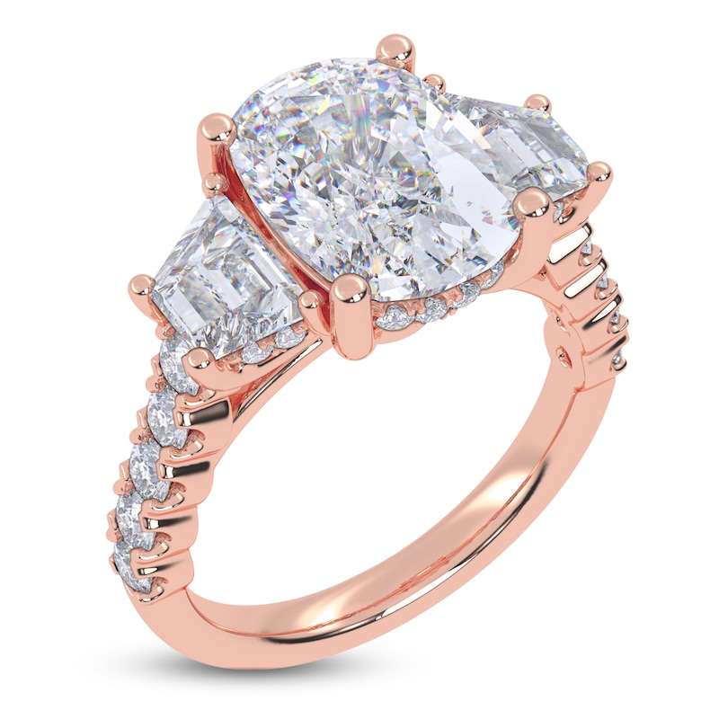 Main Image 2 of Cushion & Trapezoid-Cut Lab-Grown Diamond Three-Stone Engagement Ring 6-1/2 ct tw 14K Rose Gold