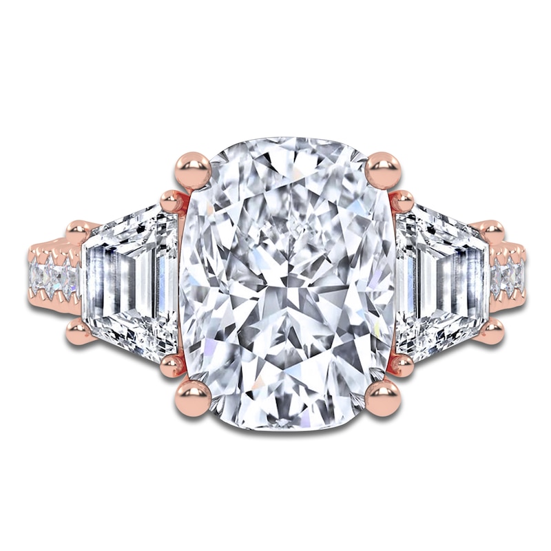 Main Image 3 of Cushion & Trapezoid-Cut Lab-Grown Diamond Three-Stone Engagement Ring 6-1/2 ct tw 14K Rose Gold