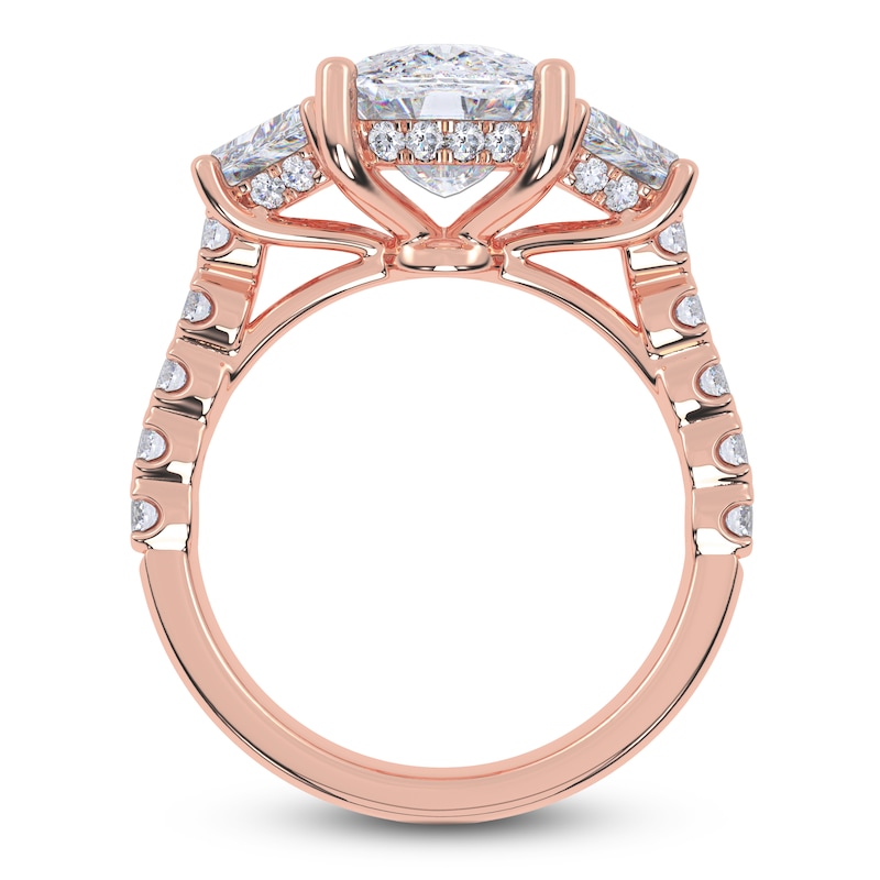 Main Image 4 of Cushion & Trapezoid-Cut Lab-Grown Diamond Three-Stone Engagement Ring 6-1/2 ct tw 14K Rose Gold