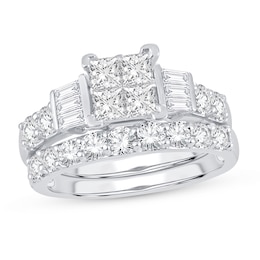 Diamond Bridal Set 2 ct tw Round/Princess/Baguette 14K White Gold