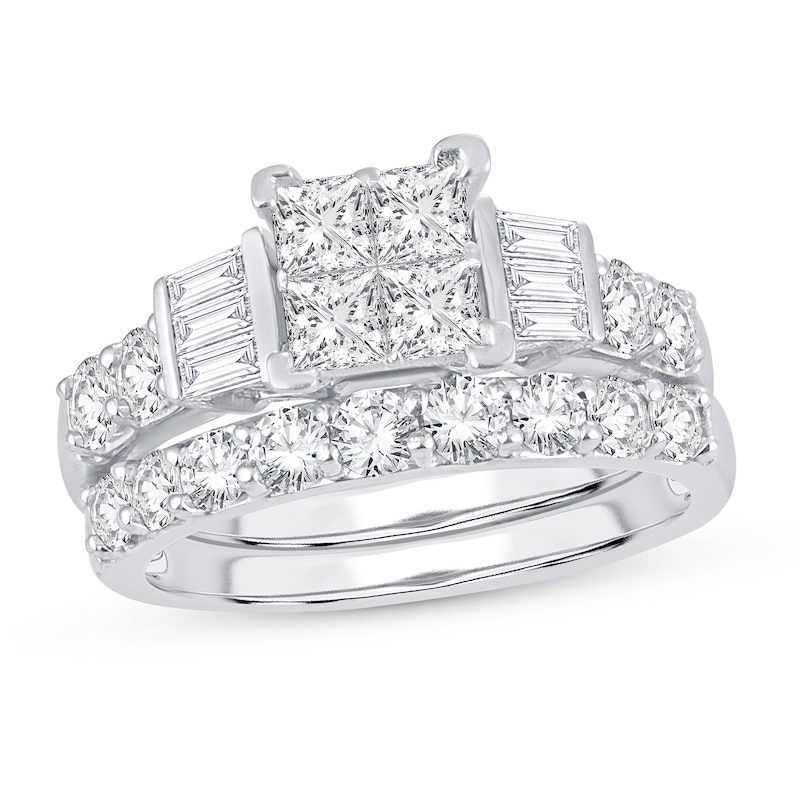 Main Image 1 of Diamond Bridal Set 2 ct tw Round/Princess/Baguette 14K White Gold