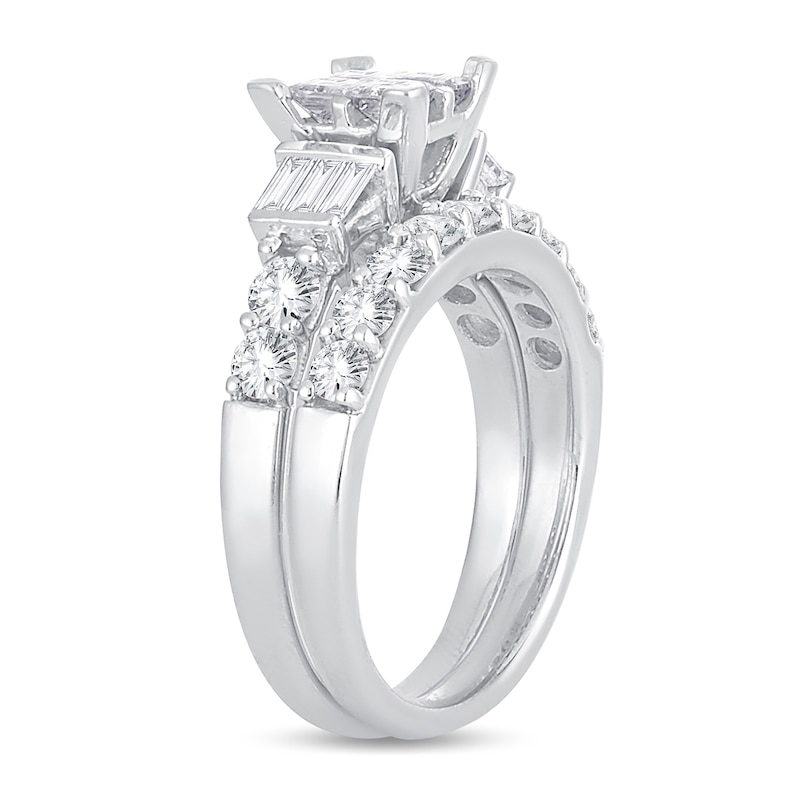 Main Image 2 of Diamond Bridal Set 2 ct tw Round/Princess/Baguette 14K White Gold