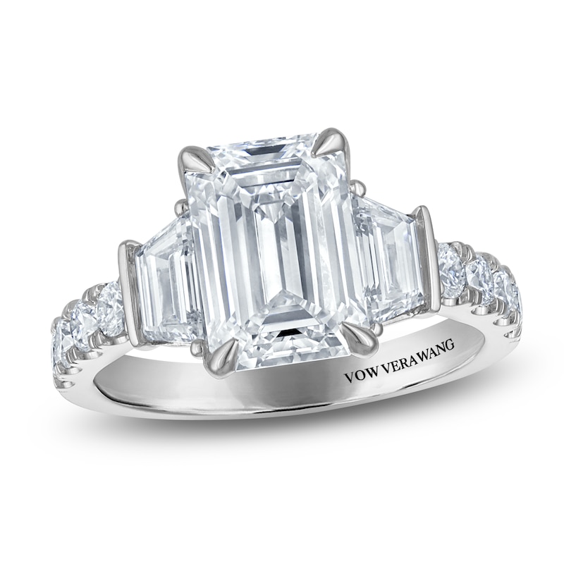 Main Image 1 of Vera Wang VOW Emerald-Cut & Trapezoid-Cut Lab-Grown Diamond Three-Stone Engagement Ring 4-3/8 ct tw Platinum