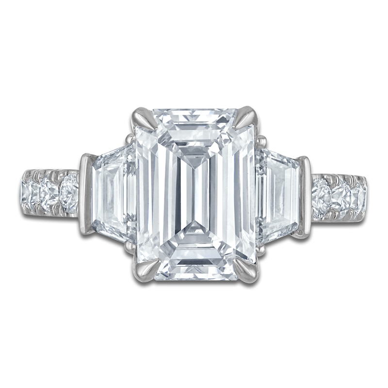 Main Image 3 of Vera Wang VOW Emerald-Cut & Trapezoid-Cut Lab-Grown Diamond Three-Stone Engagement Ring 4-3/8 ct tw Platinum