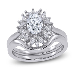 Oval-Cut Lab-Grown Diamond Starburst Frame Bridal Set 7/8 ct tw 14K White Gold