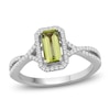 Thumbnail Image 1 of Emerald-Cut Peridot & Diamond Halo Ring 1/5 ct tw 10K White Gold