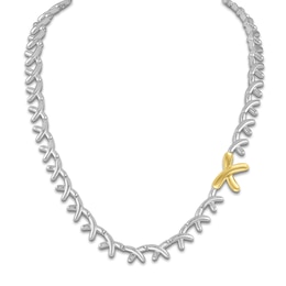 Unspoken Crossover Necklace 8.4mm Semi-Solid Sterling Silver & 14K Yellow Gold 17"