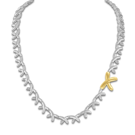 Unspoken Crossover Necklace 8.4mm Semi-Solid Sterling Silver & 14K Yellow Gold 17"
