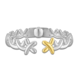 Unspoken Crossover Bangle Bracelet 10mm Semi-Solid Sterling Silver & 14K Yellow Gold 6.75"