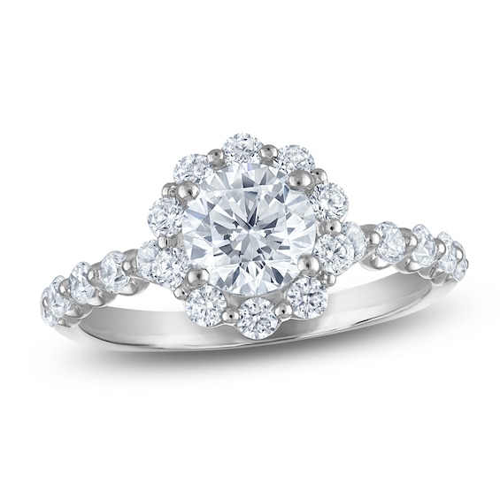 Chosen Round-Cut Diamond Flower Engagement Ring 1-3/4 ct tw 14K White Gold