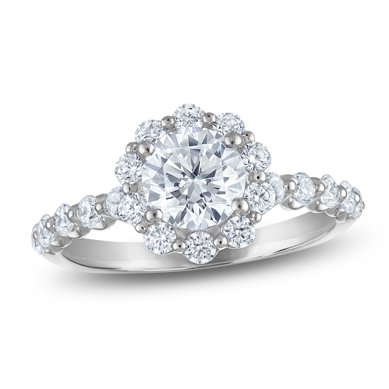 Main Image 1 of Round-Cut Diamond Flower Engagement Ring 1-3/4 ct tw 14K White Gold