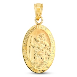 Saint Christopher Oval Medal Charm Semi-Solid 14K Yellow Gold